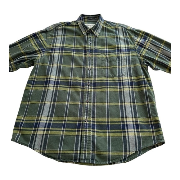 Eddie Bauer Vintage Flannel Button Down Regular Fit Plaid Green Mens Large - Picture 5 of 11